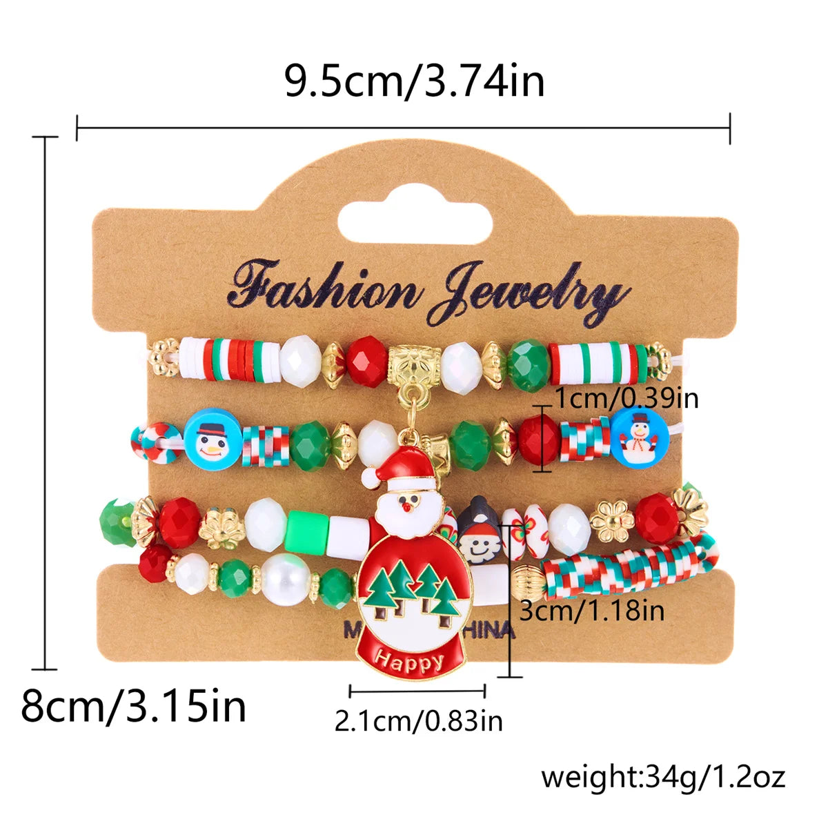 Set de 4 pulseras navideñas para mujeres con motivos de árbol de Navidad y Papá Noel