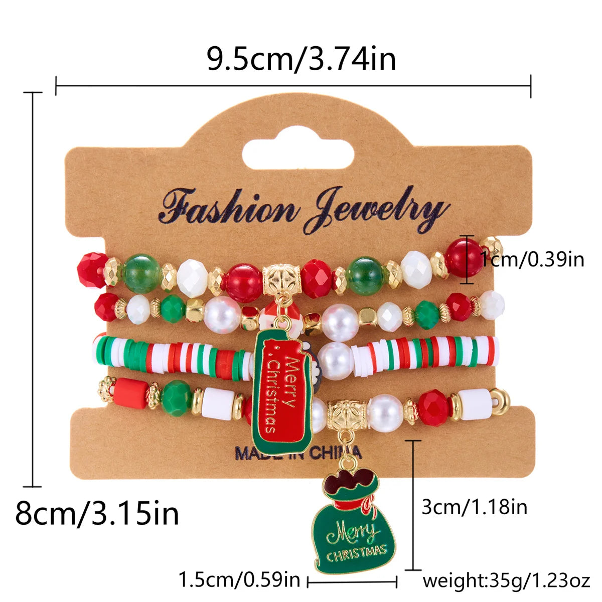 Set de 4 pulseras navideñas para mujeres con motivos de árbol de Navidad y Papá Noel