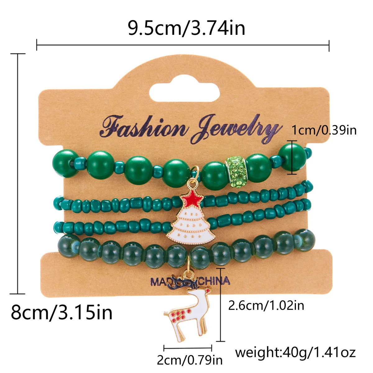 Set de 4 pulseras navideñas para mujeres con motivos de árbol de Navidad y Papá Noel