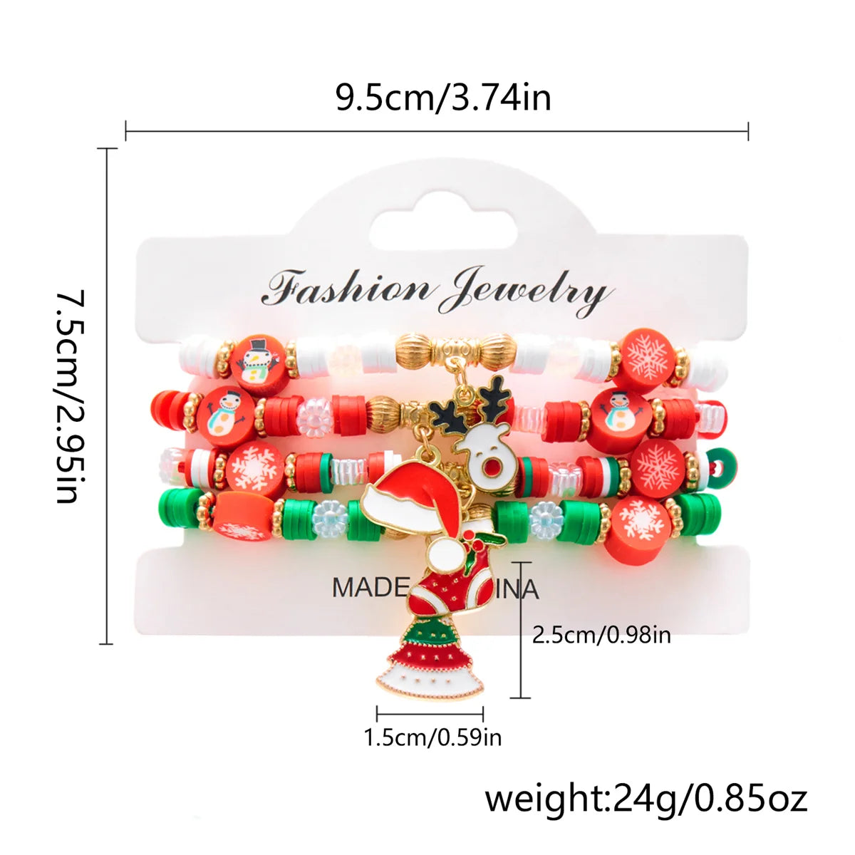 Set de 4 pulseras navideñas para mujeres con motivos de árbol de Navidad y Papá Noel