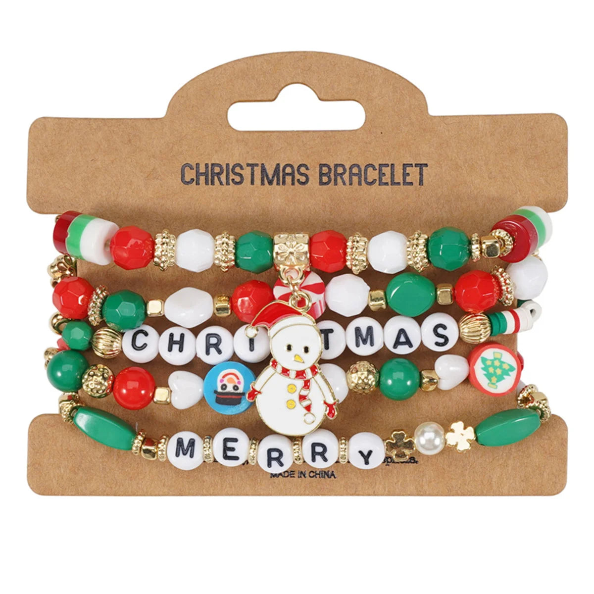 Set de 4 pulseras navideñas para mujeres con motivos de árbol de Navidad y Papá Noel