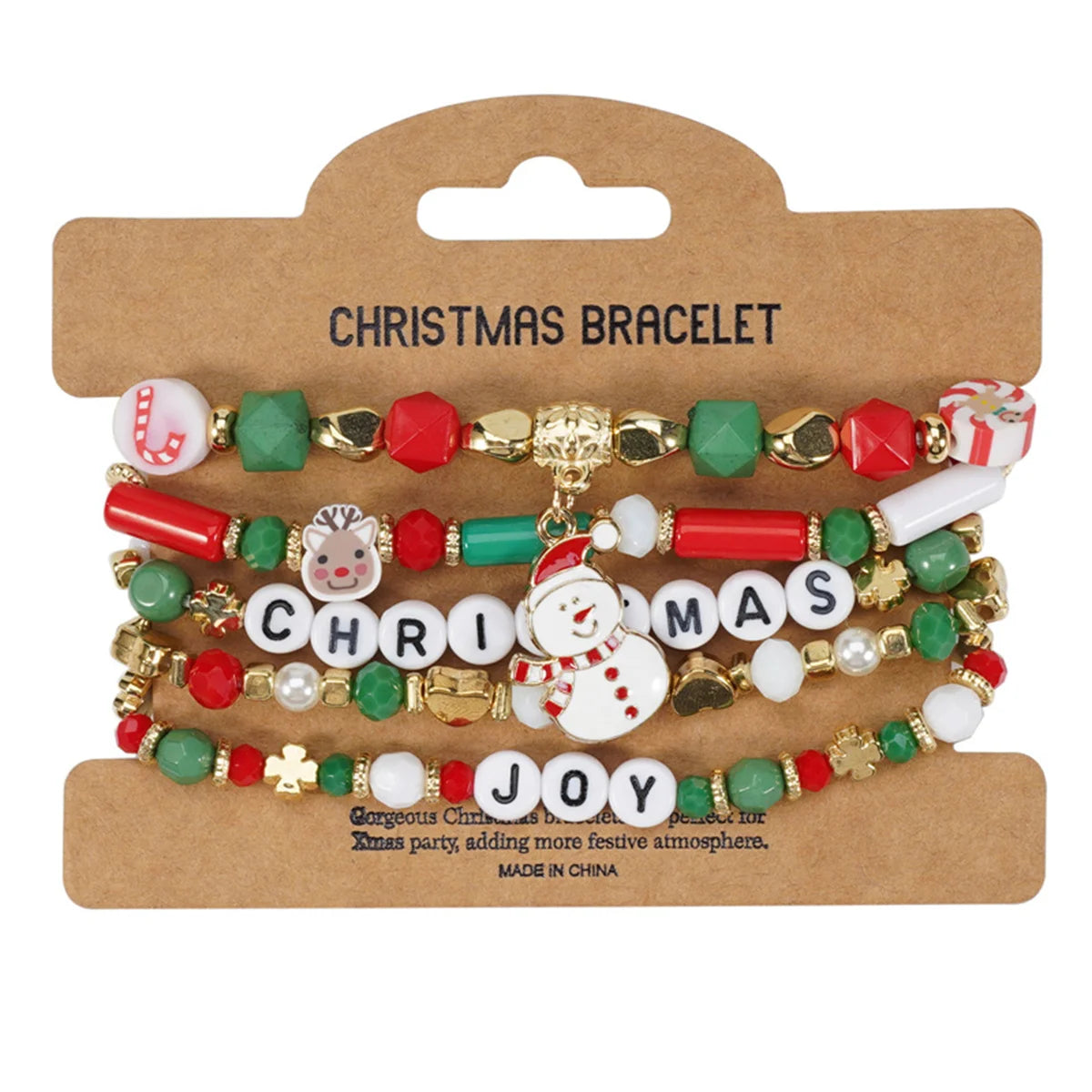 Set de 4 pulseras navideñas para mujeres con motivos de árbol de Navidad y Papá Noel