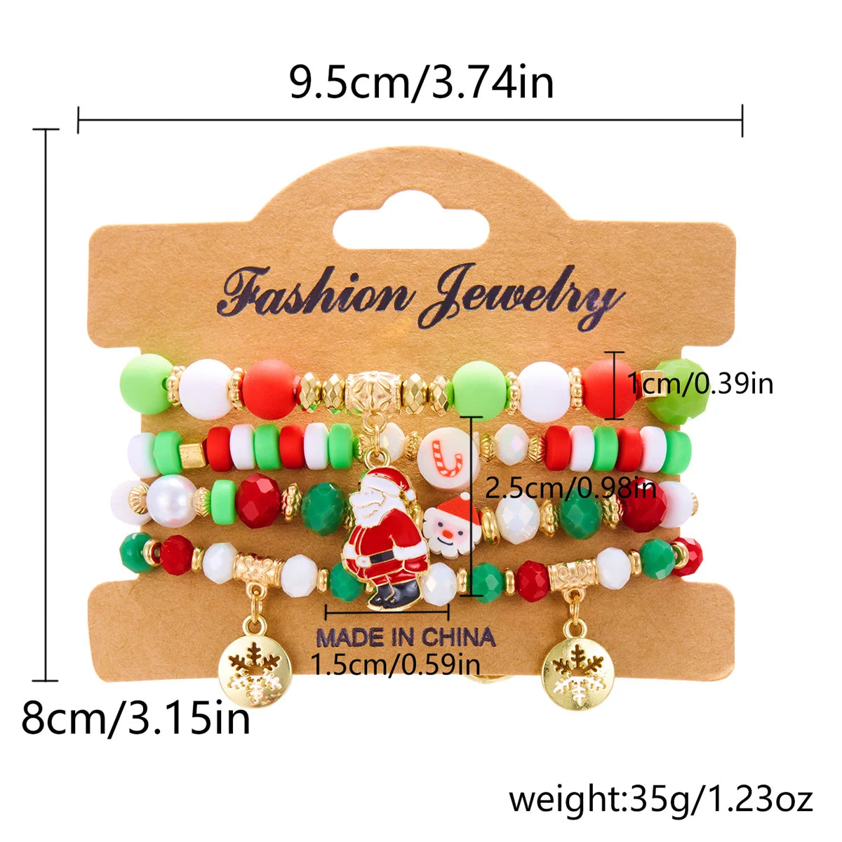 Set de 4 pulseras navideñas para mujeres con motivos de árbol de Navidad y Papá Noel