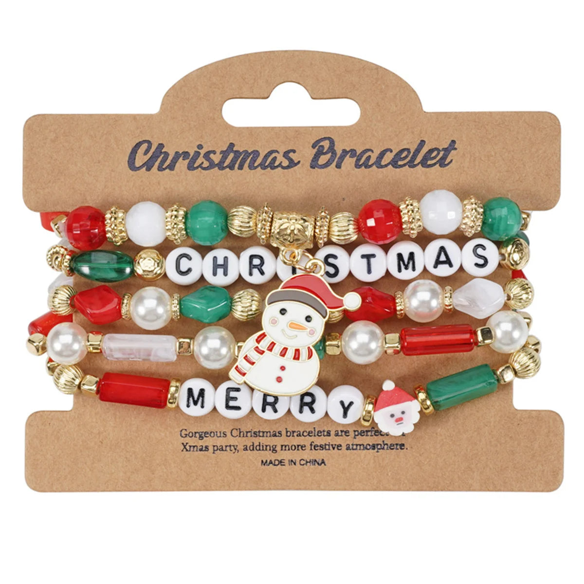 Set de 4 pulseras navideñas para mujeres con motivos de árbol de Navidad y Papá Noel