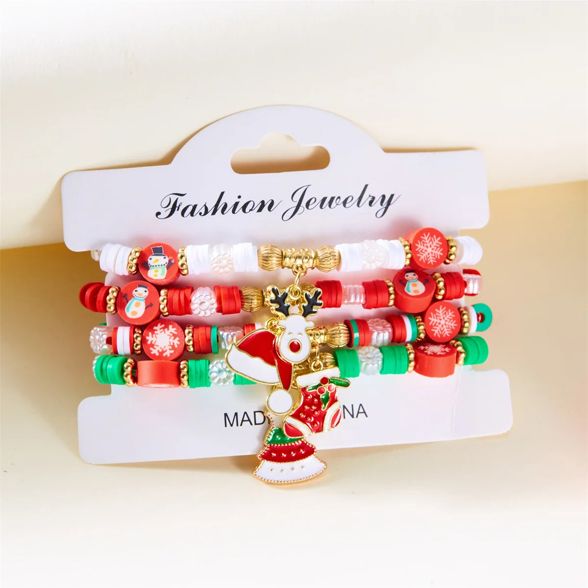 Set de 4 pulseras navideñas para mujeres con motivos de árbol de Navidad y Papá Noel