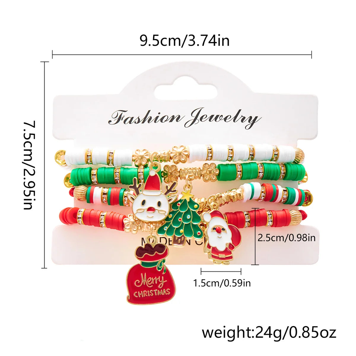 Set de 4 pulseras navideñas para mujeres con motivos de árbol de Navidad y Papá Noel