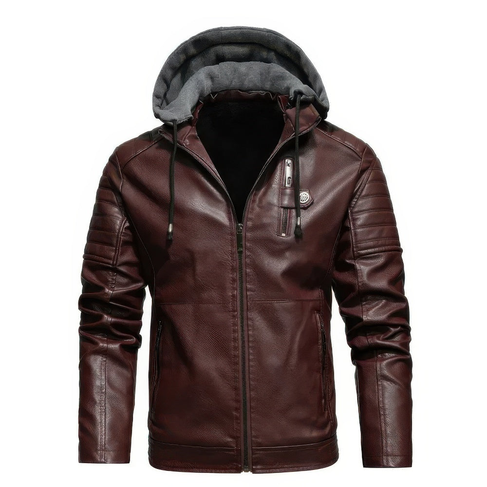 Abrigo de invierno de cuero con capucha para hombre - Lujo y cómodo