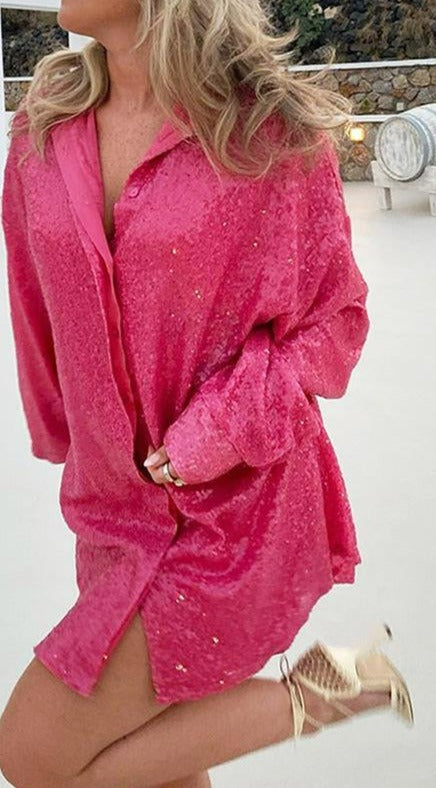 Blusa con purpurina extragrande para damas