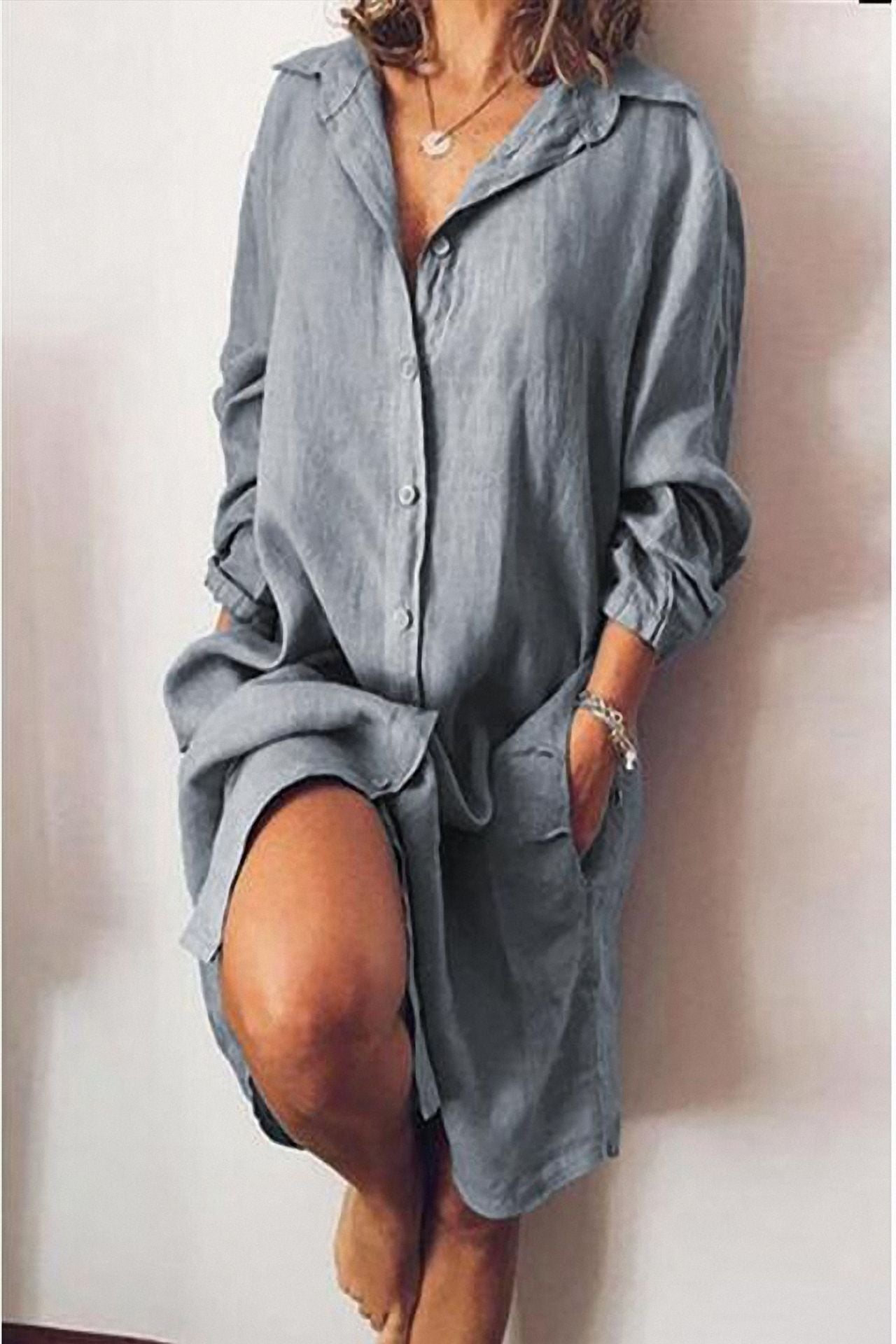 Sophie Shirtjurk in Linnenlook – Oversized Zomerjurk met Knoopsluiting