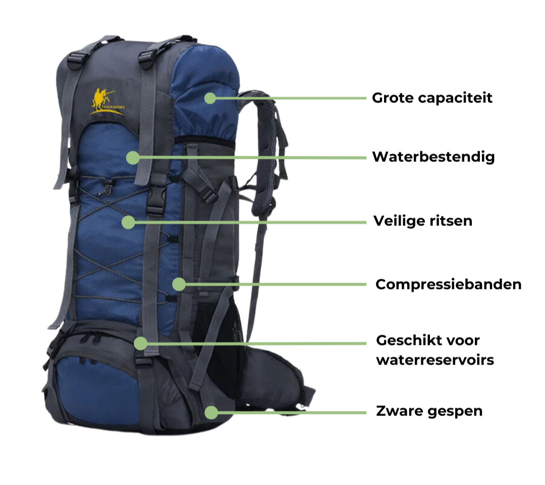 60L Trekking Rugzak – Waterbestendig & Ruim voor Outdoor Avonturen