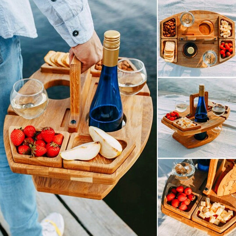 WineNest – Portable wooden wine table for picnic & garden