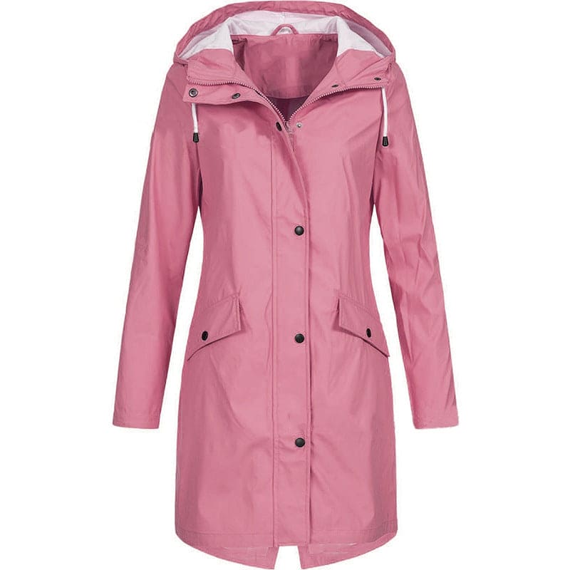 Serava – Abrigo de lluvia para mujer con capucha y cintura ajustable, impermeable