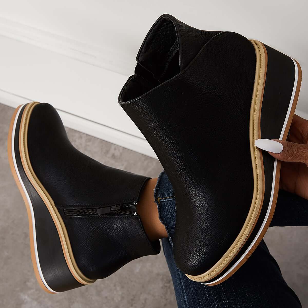 Zavella – Botines de mujer con plataforma y cremallera lateral