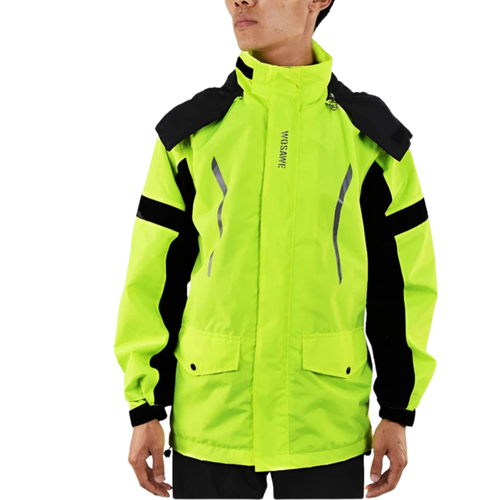 Waterproof Men's Motorcycle Raincoat with Reflectors, Black/Green, S-XXXL