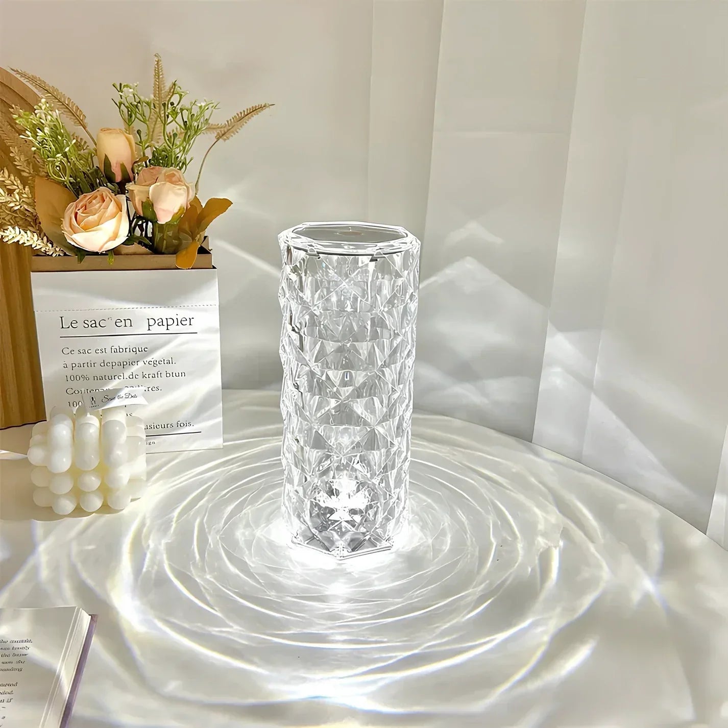 Aurora – Lámpara de mesa de cristal con control táctil – Regulable y recargable