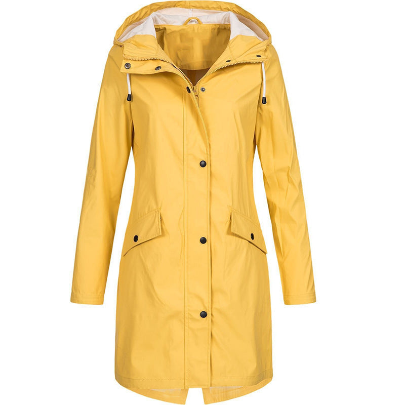 Serava – Abrigo de lluvia para mujer con capucha y cintura ajustable, impermeable