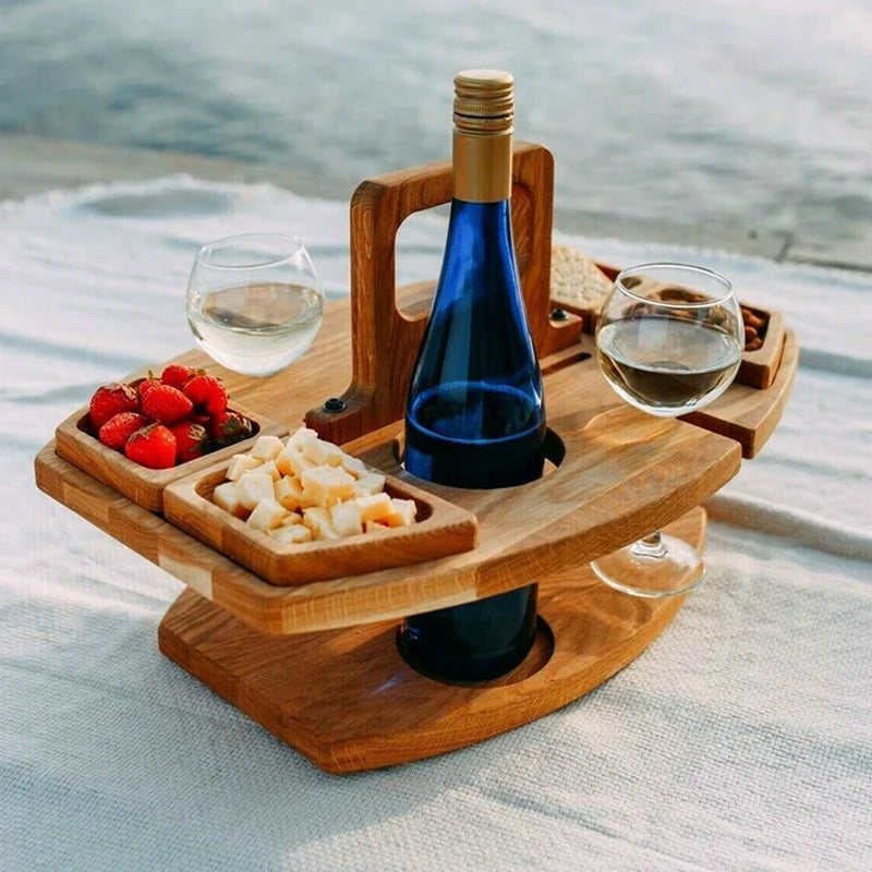 WineNest – Portable wooden wine table for picnic & garden