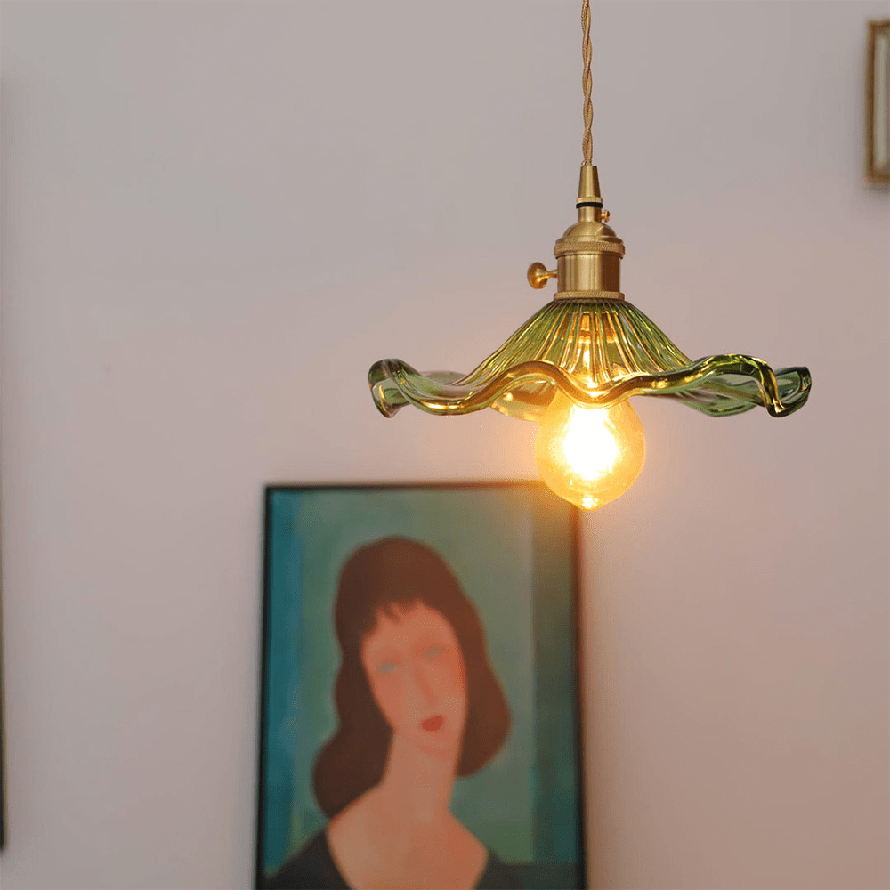 Liora | Hibiscusbloem Hanglamp – Glas & Messing, Verstelbaar, E27