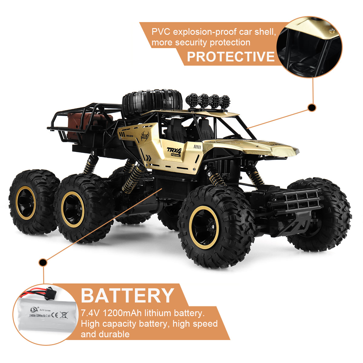 TerraX – RC-monstertruck 6WD met LED & 52 km/u – voor offroadfans
