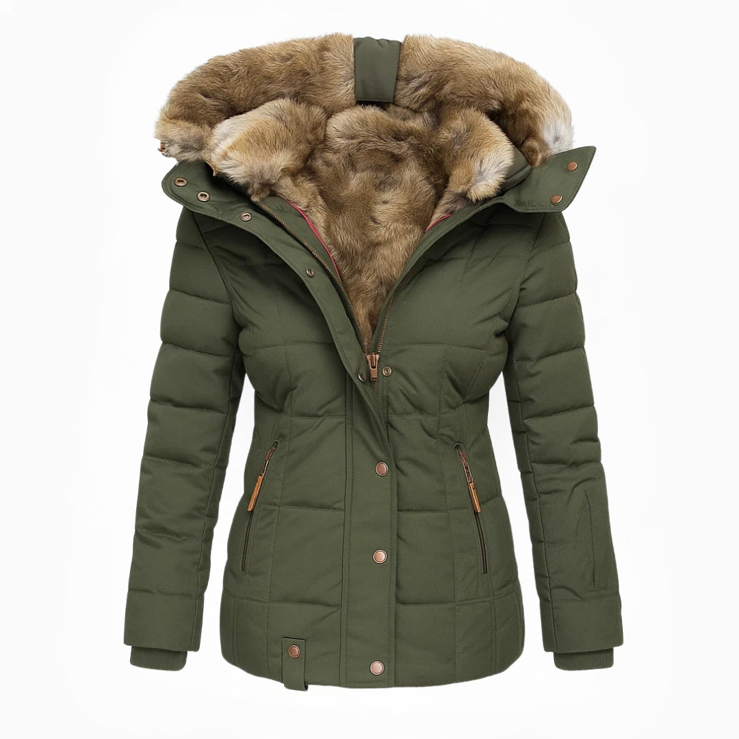 Chaqueta de invierno para mujer Aniek con forro de piel – chaqueta entallada cálida con capucha