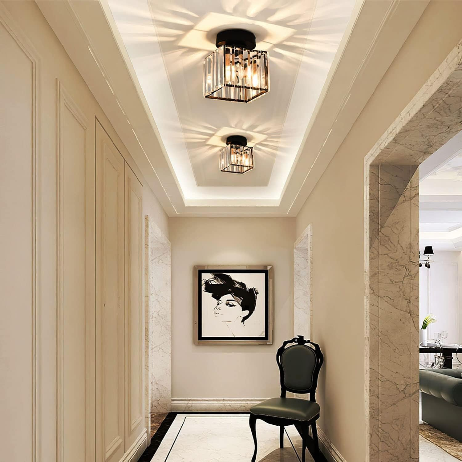 Stravino – Modern ceiling lamp – Striped glass shade & brass
