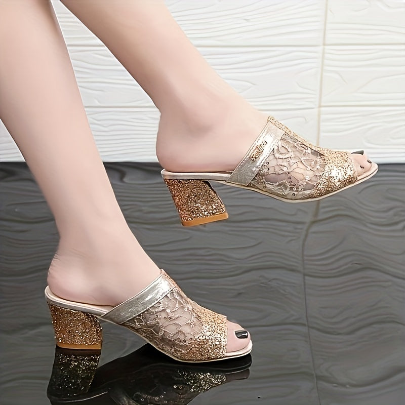 Valena Hakken | Glitter Sandalen met Hak voor Stijlvolle Zomerse Gelegenheden