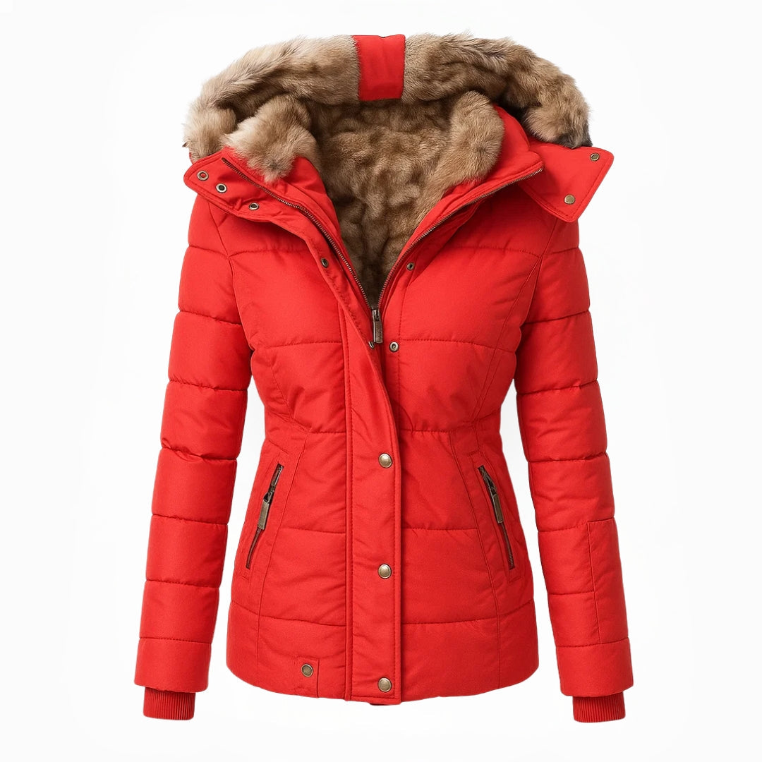 Chaqueta de invierno para mujer Aniek con forro de piel – chaqueta entallada cálida con capucha