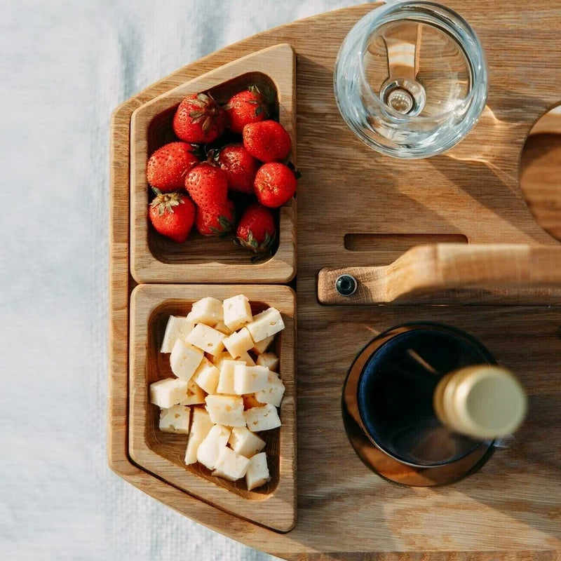 WineNest – Portable wooden wine table for picnic & garden