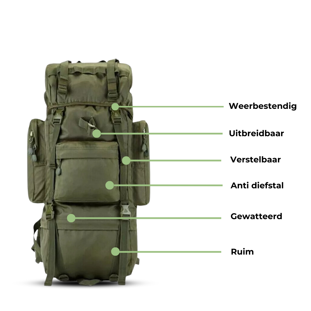 Outdoor Backpack 70L – Waterbestendige Rugzak voor Trekking & Reizen