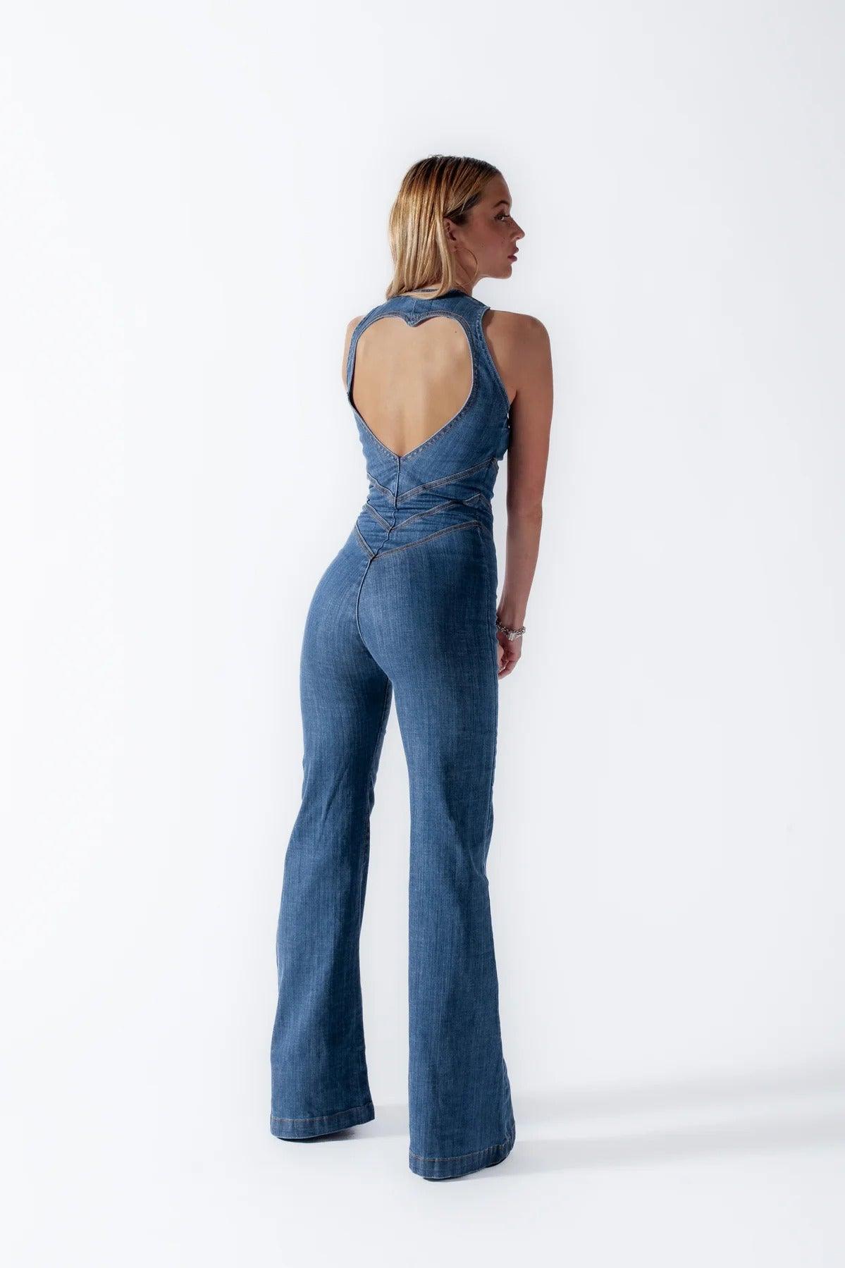 Elena Denim Jumpsuit – Elegant & Modern met Open Rug
