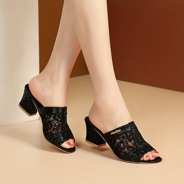 Valena Hakken | Glitter Sandalen met Hak voor Stijlvolle Zomerse Gelegenheden