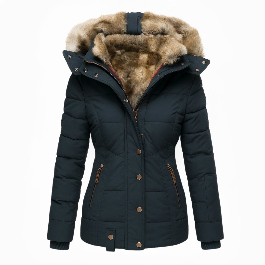 Chaqueta de invierno para mujer Aniek con forro de piel – chaqueta entallada cálida con capucha