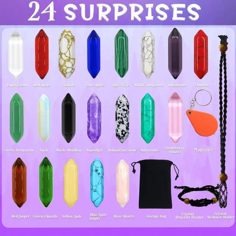 Advent calendar with natural crystals for meditation and spiritual growth