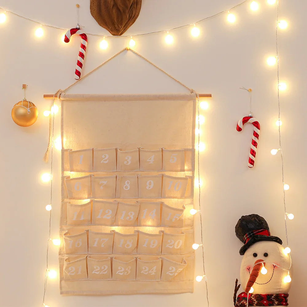 WinterCharm – Adventskalender met 24 Katoenen Zakjes – Personaliseerbaar & Herbruikbaar