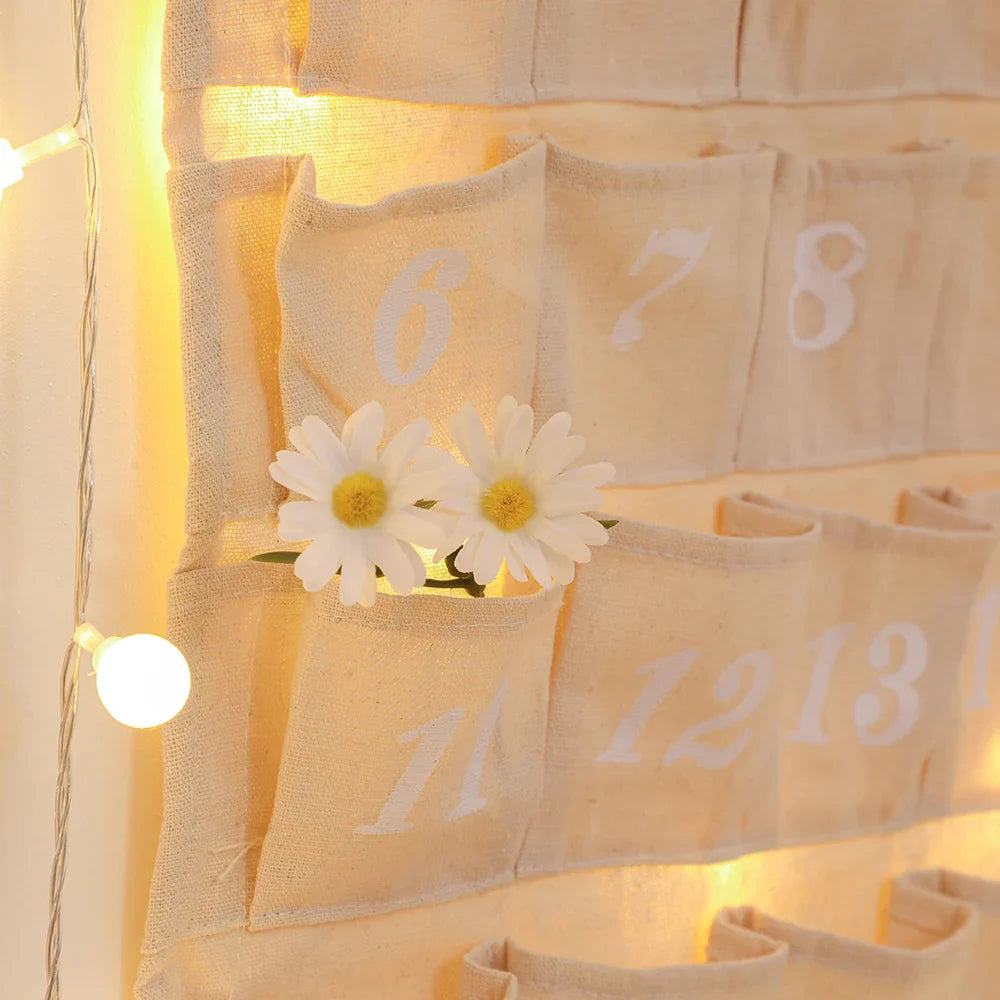WinterCharm – Adventskalender met 24 Katoenen Zakjes – Personaliseerbaar & Herbruikbaar