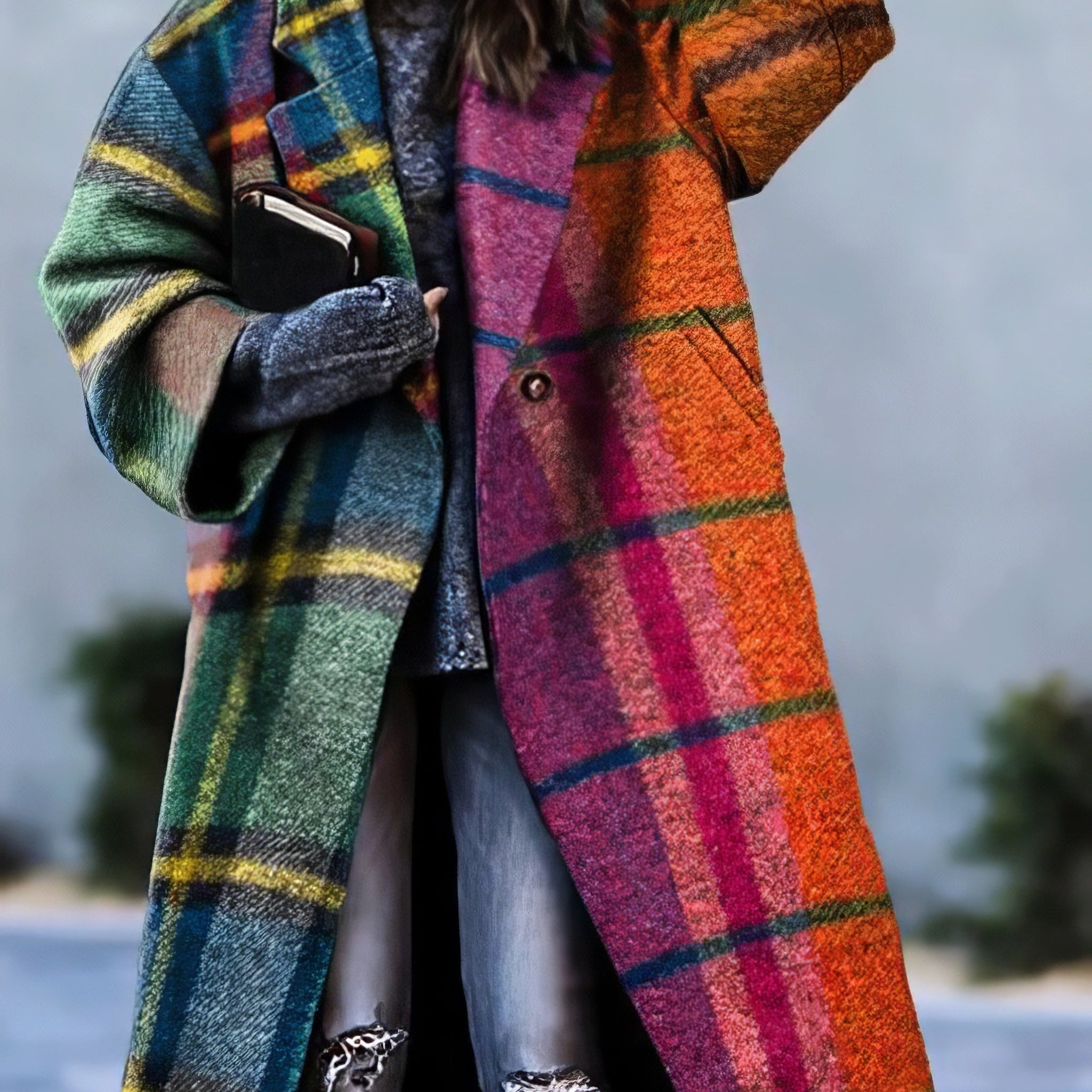 Seravelle – Abrigo largo de mujer con solapa para otoño e invierno