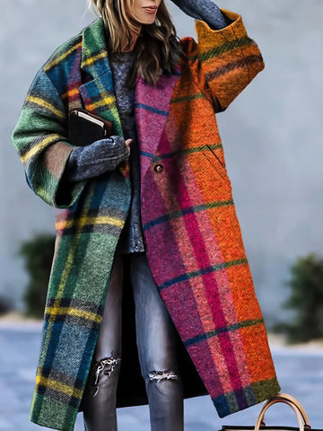 Seravelle – Abrigo largo de mujer con solapa para otoño e invierno