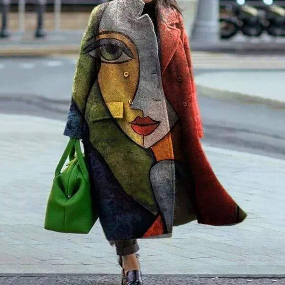 Seravelle – Abrigo largo de mujer con solapa para otoño e invierno