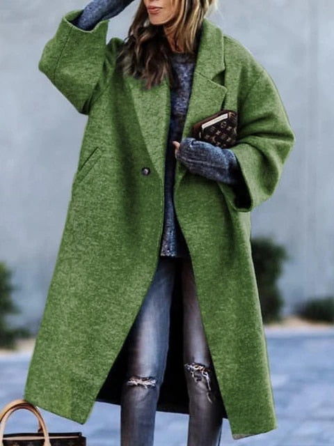 Seravelle – Abrigo largo de mujer con solapa para otoño e invierno