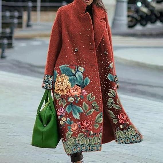 Seravelle – Abrigo largo de mujer con solapa para otoño e invierno