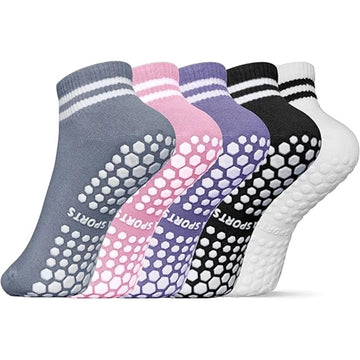 Antislip Sokken voor Vrouwen met Grip voor Pilates en Yoga, Zwart met Witte Strepen 1+1 Gratis