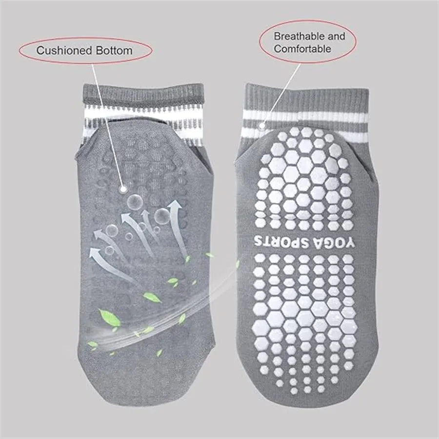 Antislip Sokken voor Vrouwen met Grip voor Pilates en Yoga, Zwart met Witte Strepen 1+1 Gratis