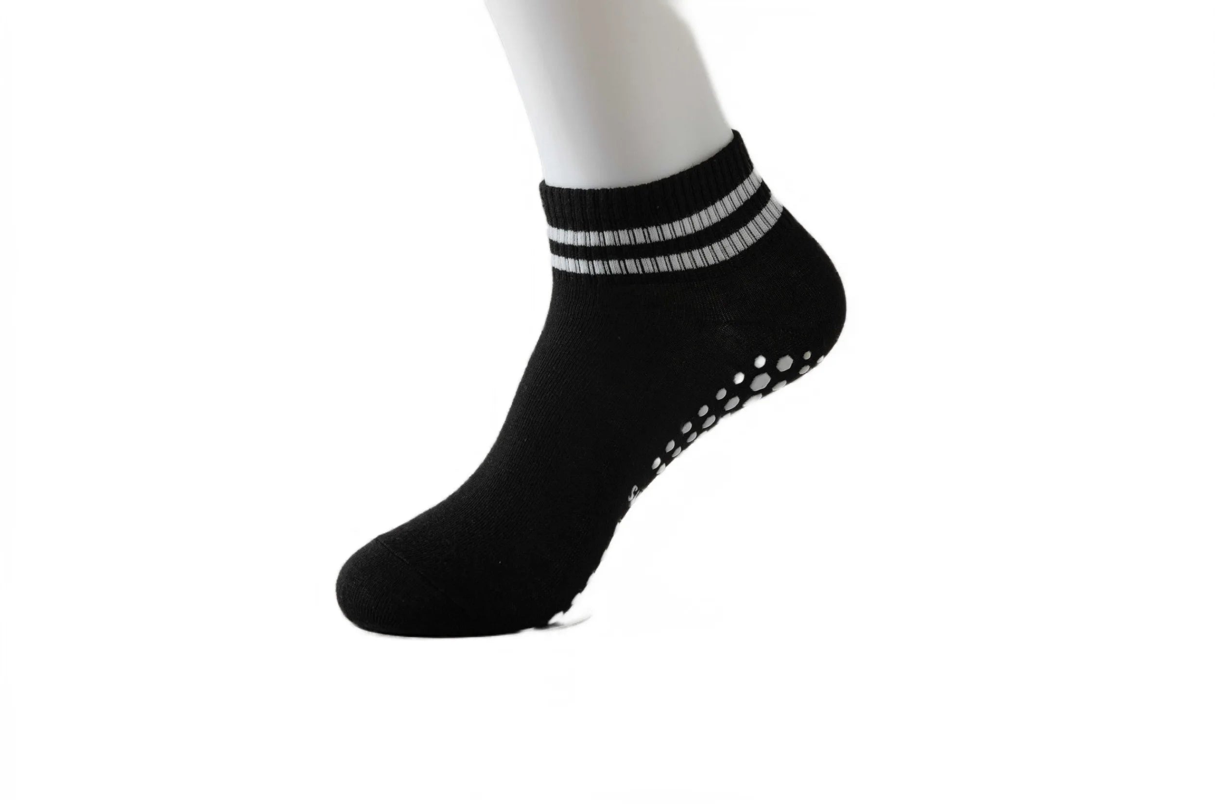 Antislip Sokken voor Vrouwen met Grip voor Pilates en Yoga, Zwart met Witte Strepen 1+1 Gratis