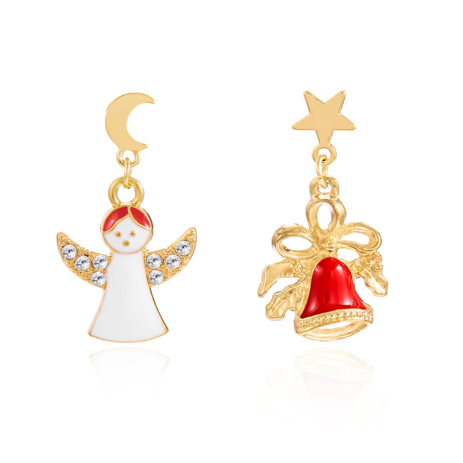 Pendientes de Navidad asimétricos con muñeco de nieve y lazo, rojo y blanco, 5 cm