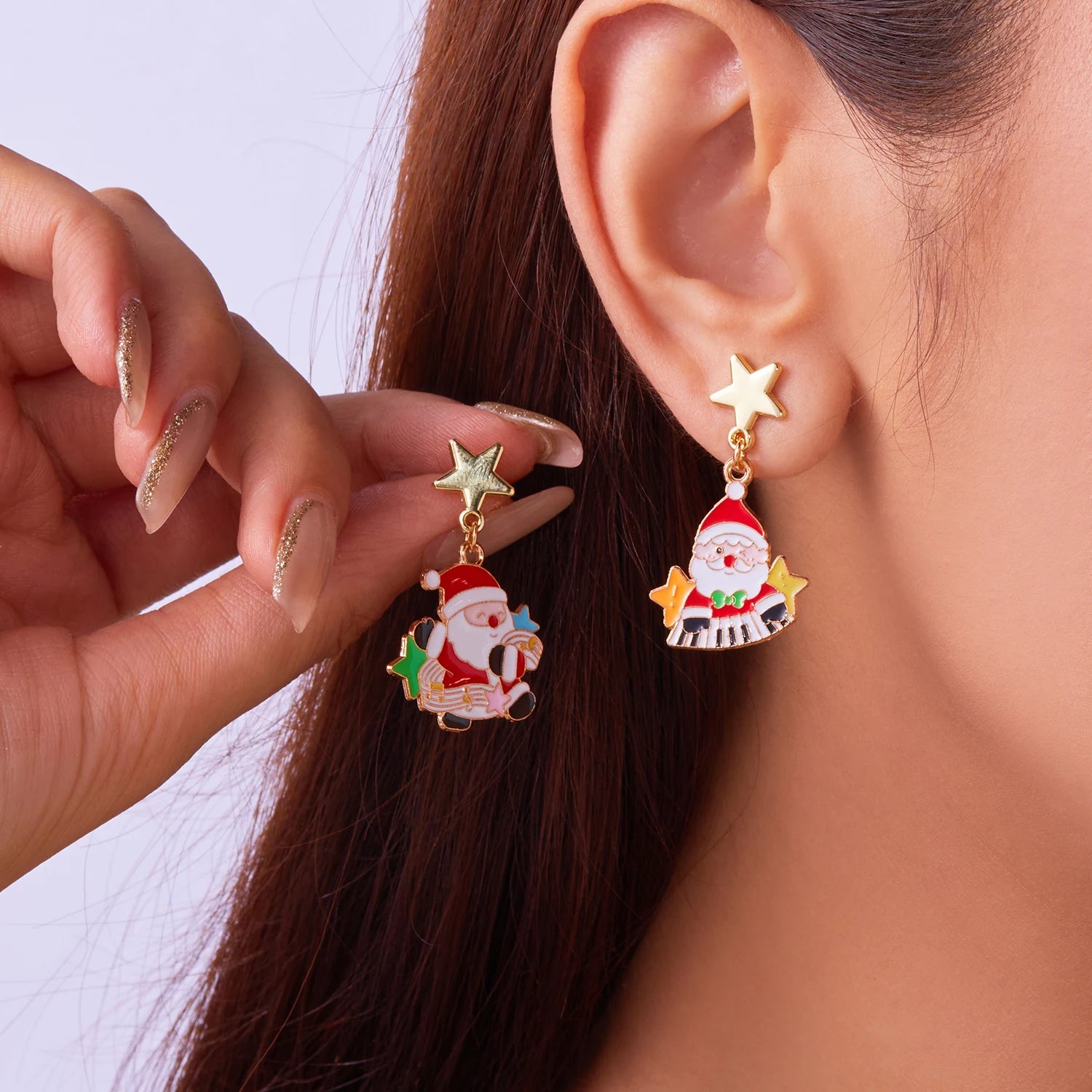 Pendientes de Navidad asimétricos con muñeco de nieve y lazo, rojo y blanco, 5 cm
