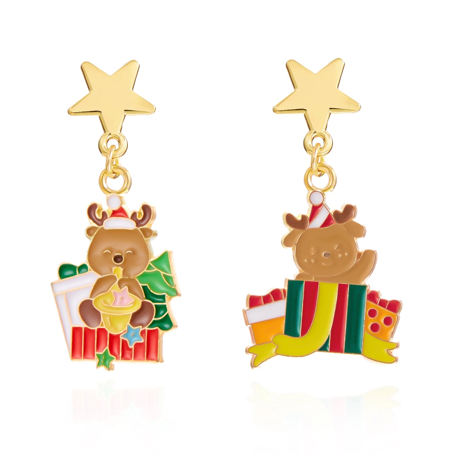 Pendientes de Navidad asimétricos con muñeco de nieve y lazo, rojo y blanco, 5 cm