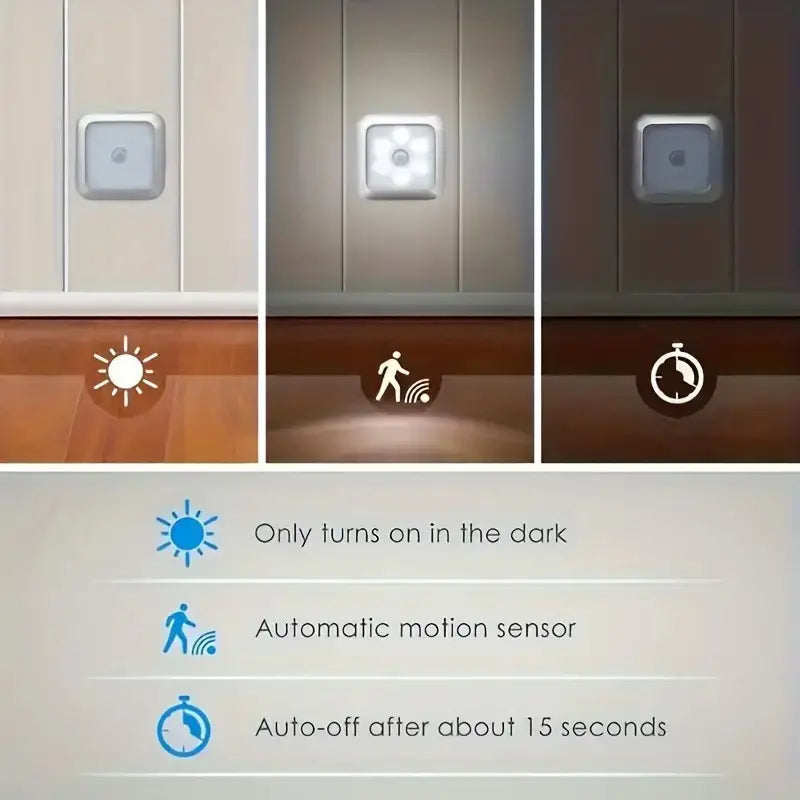 AuroraGlow 6-LED Bewegingssensor Licht – Draadloos Nachtlampje op Batterij voor Binnengebruik, Trap, Keuken & Kast