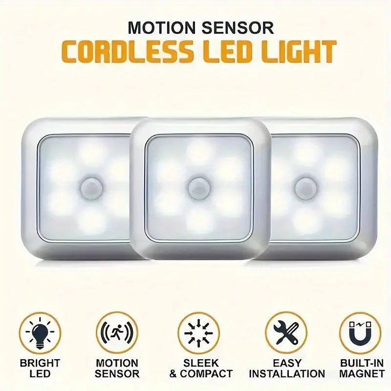 AuroraGlow 6-LED Bewegingssensor Licht – Draadloos Nachtlampje op Batterij voor Binnengebruik, Trap, Keuken & Kast
