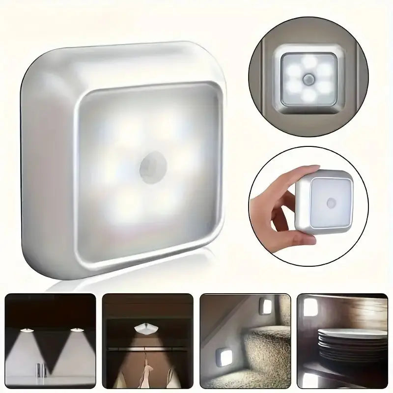 AuroraGlow 6-LED Bewegingssensor Licht – Draadloos Nachtlampje op Batterij voor Binnengebruik, Trap, Keuken & Kast