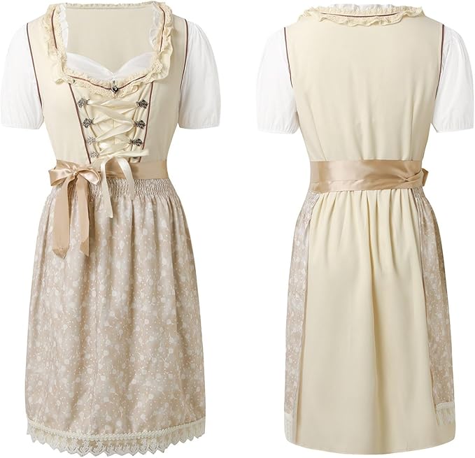 Aveline – Jurk Beige met Blouse en Borduursel – Dames voor Oktoberfest & Feesten